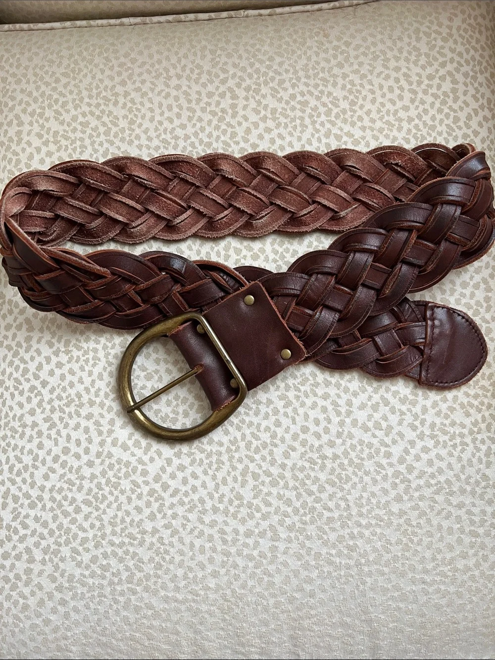 Braided Brown Leather Women’s Belt with Brass Buckle